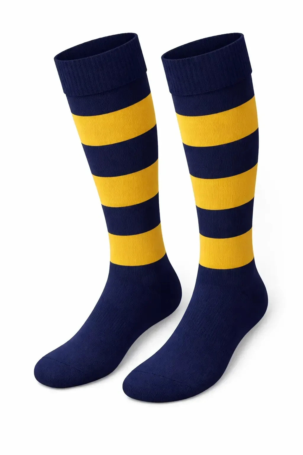 Navy And Gold Hooped Sports Socks